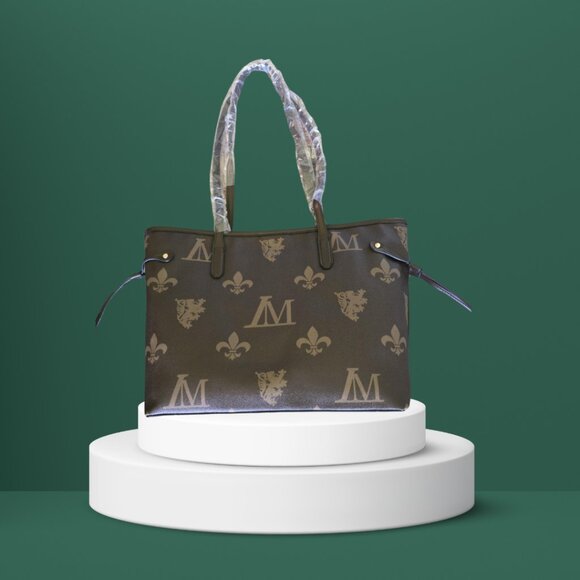 Monogram Vegan Leather Tote & Wallet Set – Luxe Brown 2-Piece Bag NWT - Picture 1 of 6